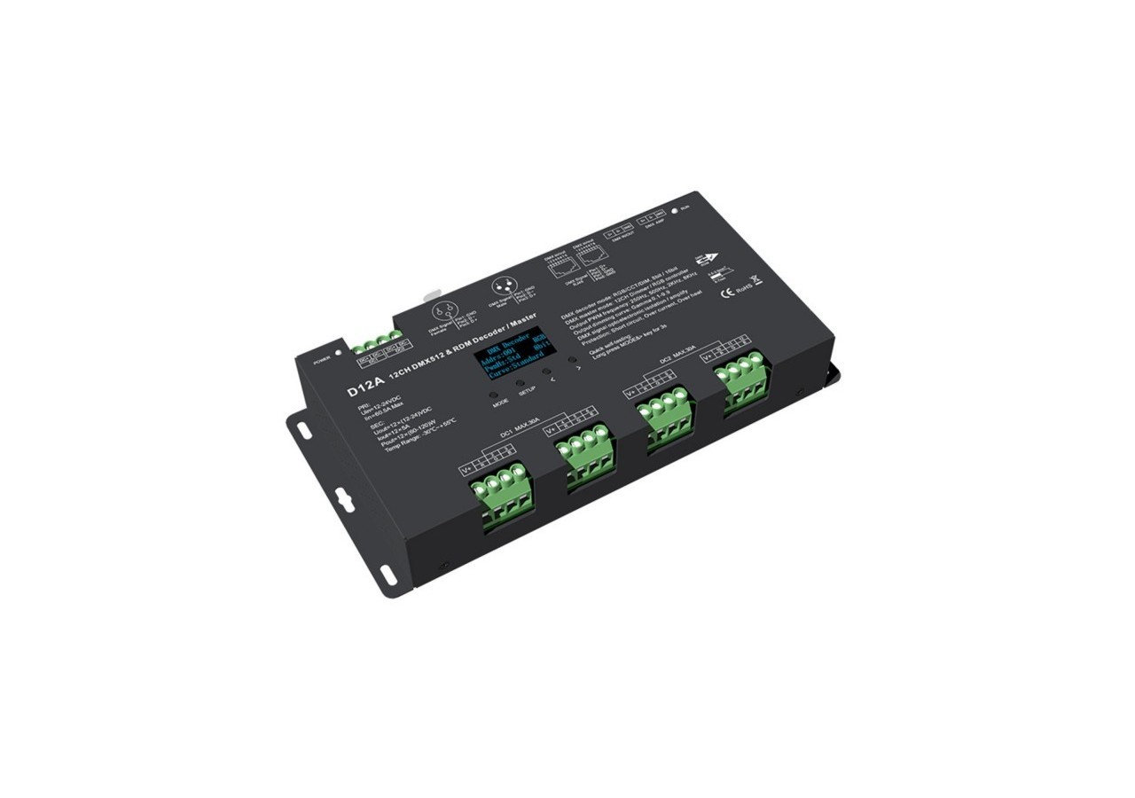 Décodeur DMX512 12-24V DC-5A/canal-12 canaux-Écran OLED - SK-D12A - Barcelona LED