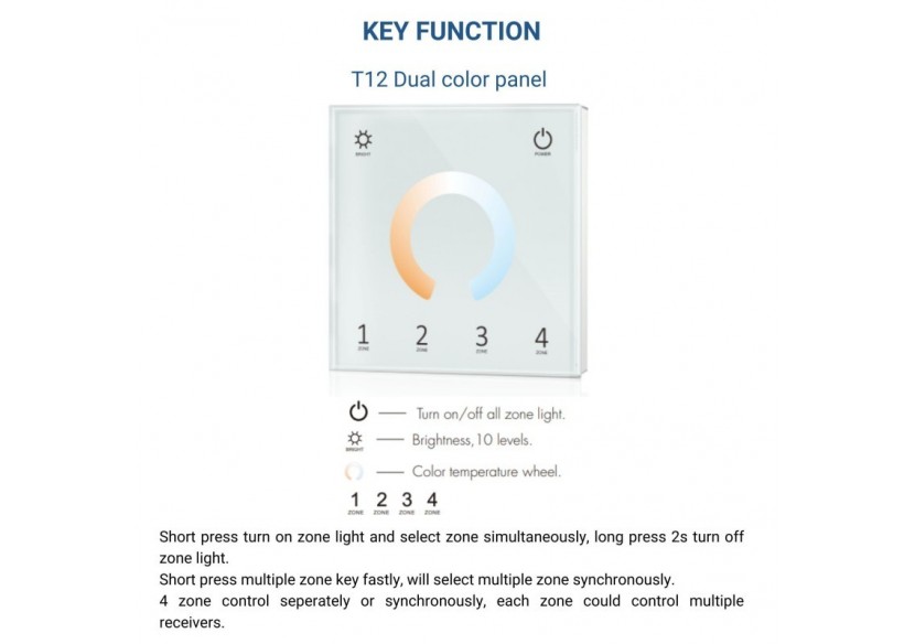 Contrôleur tactile DMX-4 zones-CCT - SK-T12 - Barcelona LED