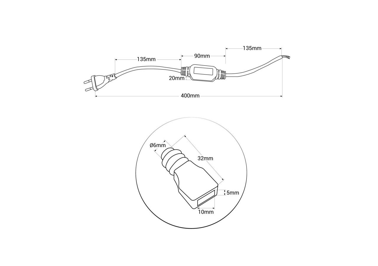 Câble d'alimentation redresseur pour ruban LED COB 220V AC-IP67 - B1536-CI-EU - Barcelona LED