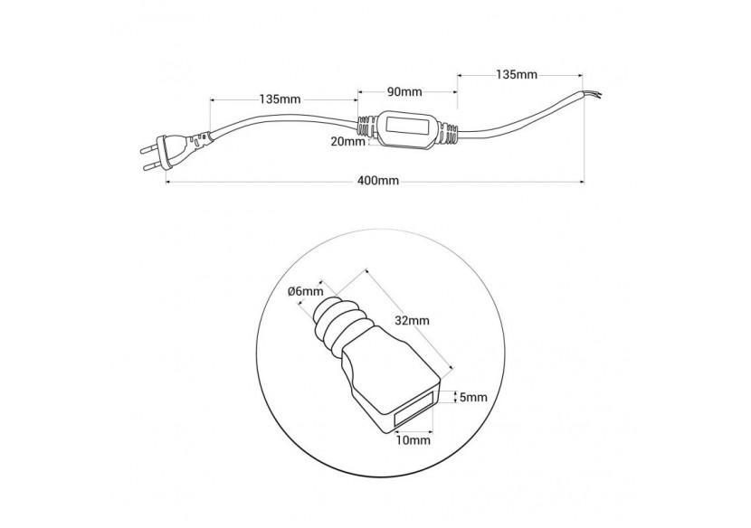 Câble d'alimentation redresseur pour ruban LED COB 220V AC-IP67 - B1536-CI-EU - Barcelona LED