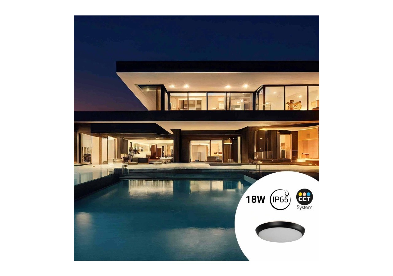 Plafonnier LED étanche CCT-18W-diamètre 25cm-1920lm-IP65 - B1760-18W-N - Barcelona LED