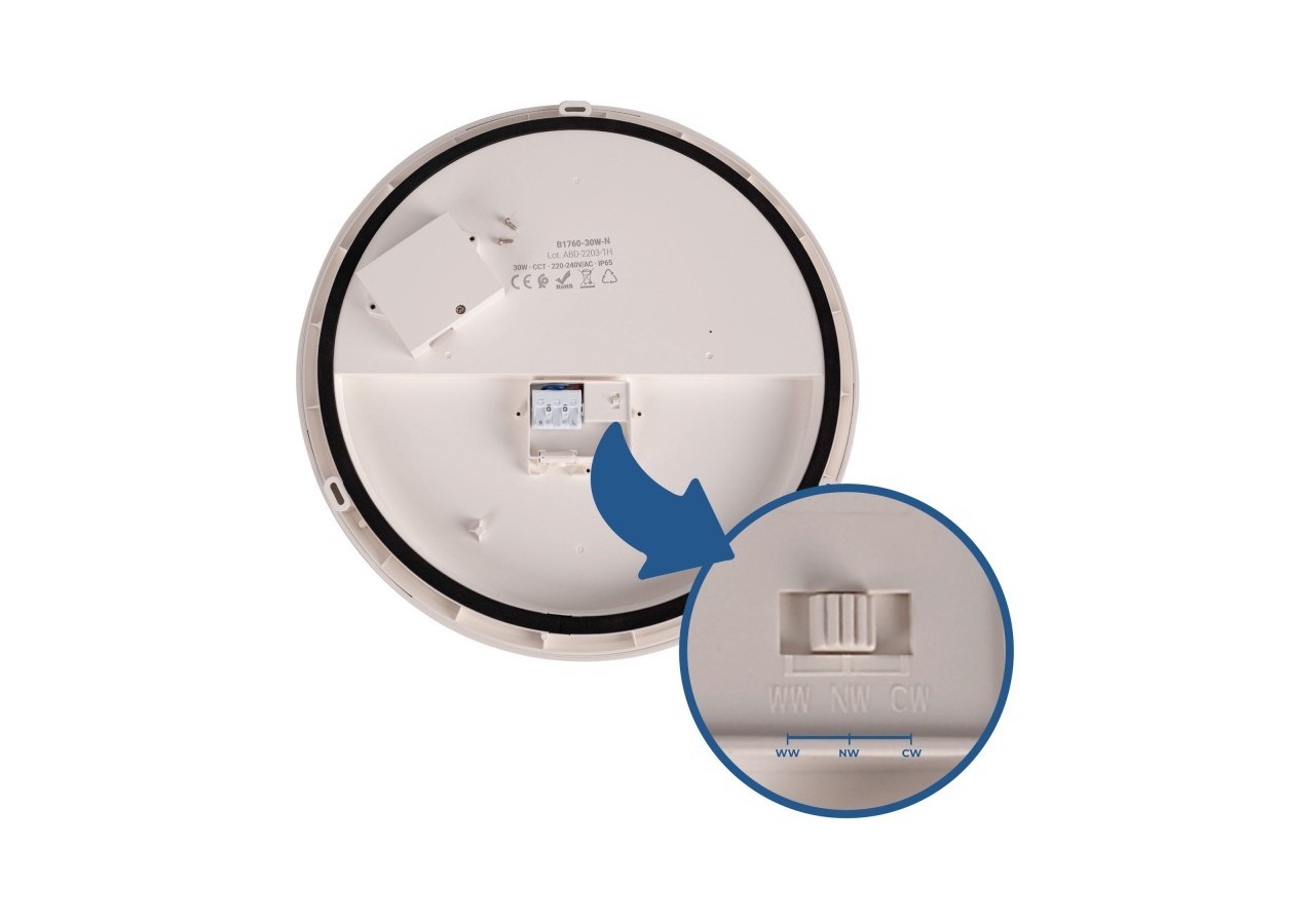 Plafonnier LED étanche CCT-30W-diamètre 35cm-3180lm-IP65 - B1760-30W-N - Barcelona LED