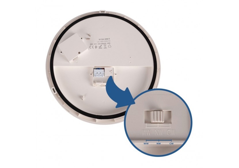 Plafonnier LED étanche CCT-30W-diamètre 35cm-3180lm-IP65 - B1760-30W-N - Barcelona LED