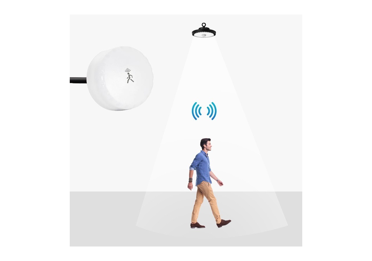 Cloche industrielle LED avec capteur de mouvement 150W-Driver Philips-Dimmable 1-10V-IP65 - K8137-150-4K-S - Barcelona LED