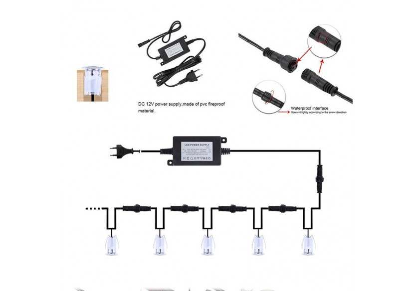 Kit de spots LED encastrables escalier ou sol 0,4W 12V/CC - BA50003-BC - Barcelona LED