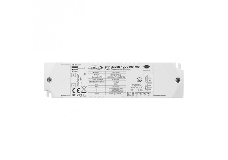 Driver DALI DT6 monochrome dimmable 220-240V-Sortie 6-42V DC-100-700mA-12W - SRP-2305N-12CC100-700 - Barcelona LED