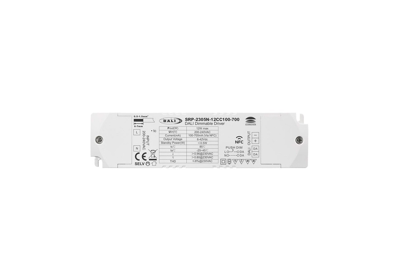 Driver DALI DT6 monochrome dimmable 220-240V-Sortie 6-42V DC-100-700mA-12W - SRP-2305N-12CC100-700 - Barcelona LED