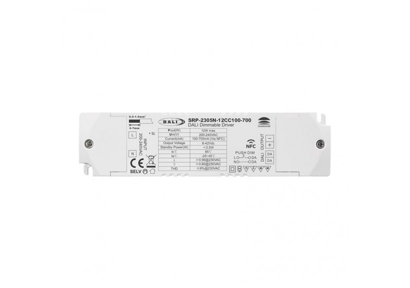 Driver DALI DT6 monochrome dimmable 220-240V-Sortie 6-42V DC-100-700mA-12W - SRP-2305N-12CC100-700 - Barcelona LED