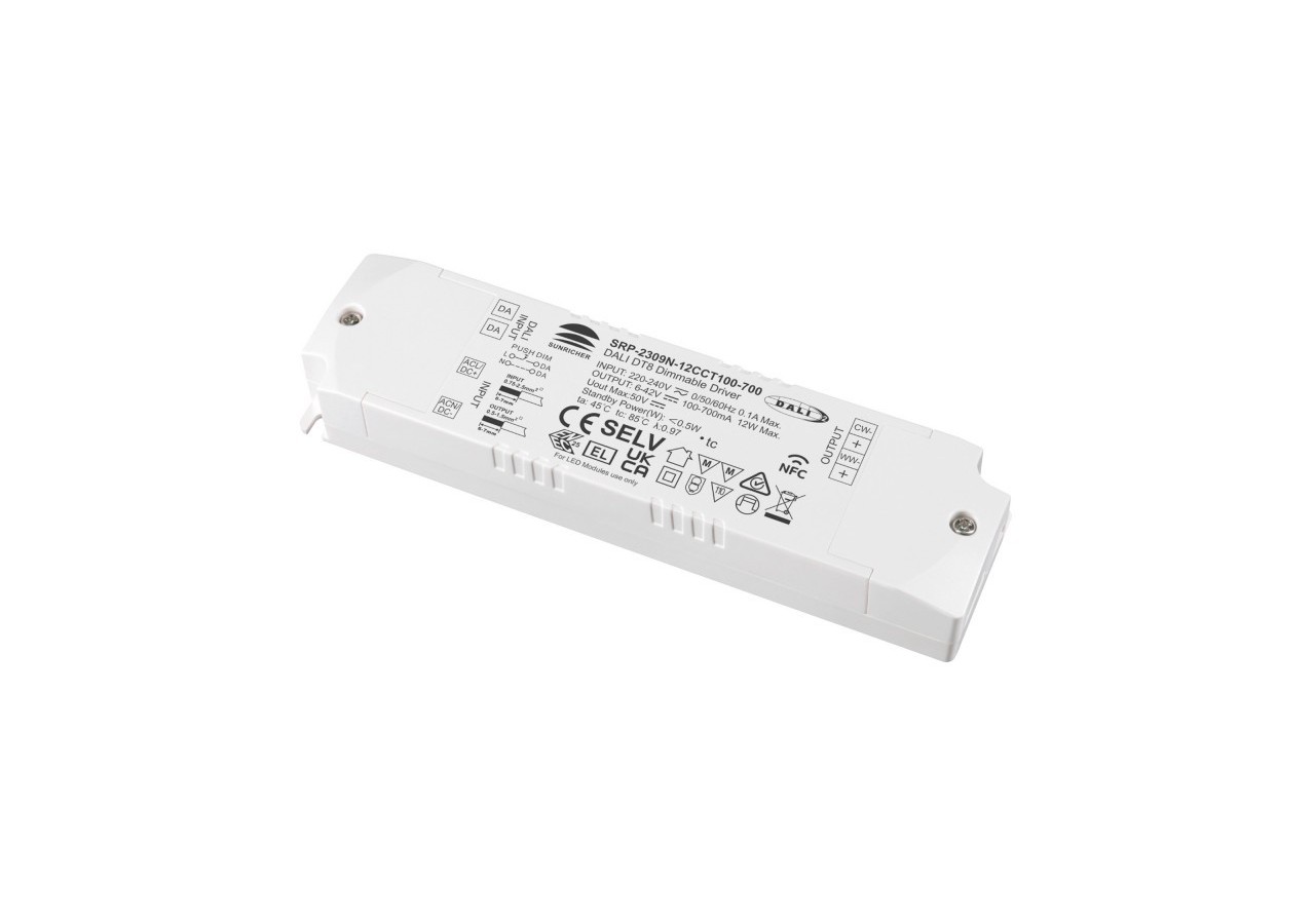 Driver DALI dimmable DT8 CCT 220-240V-Sortie 6-42V DC-100-700mA-12W - SRP-2309N-12CCT100-700 - Barcelona LED