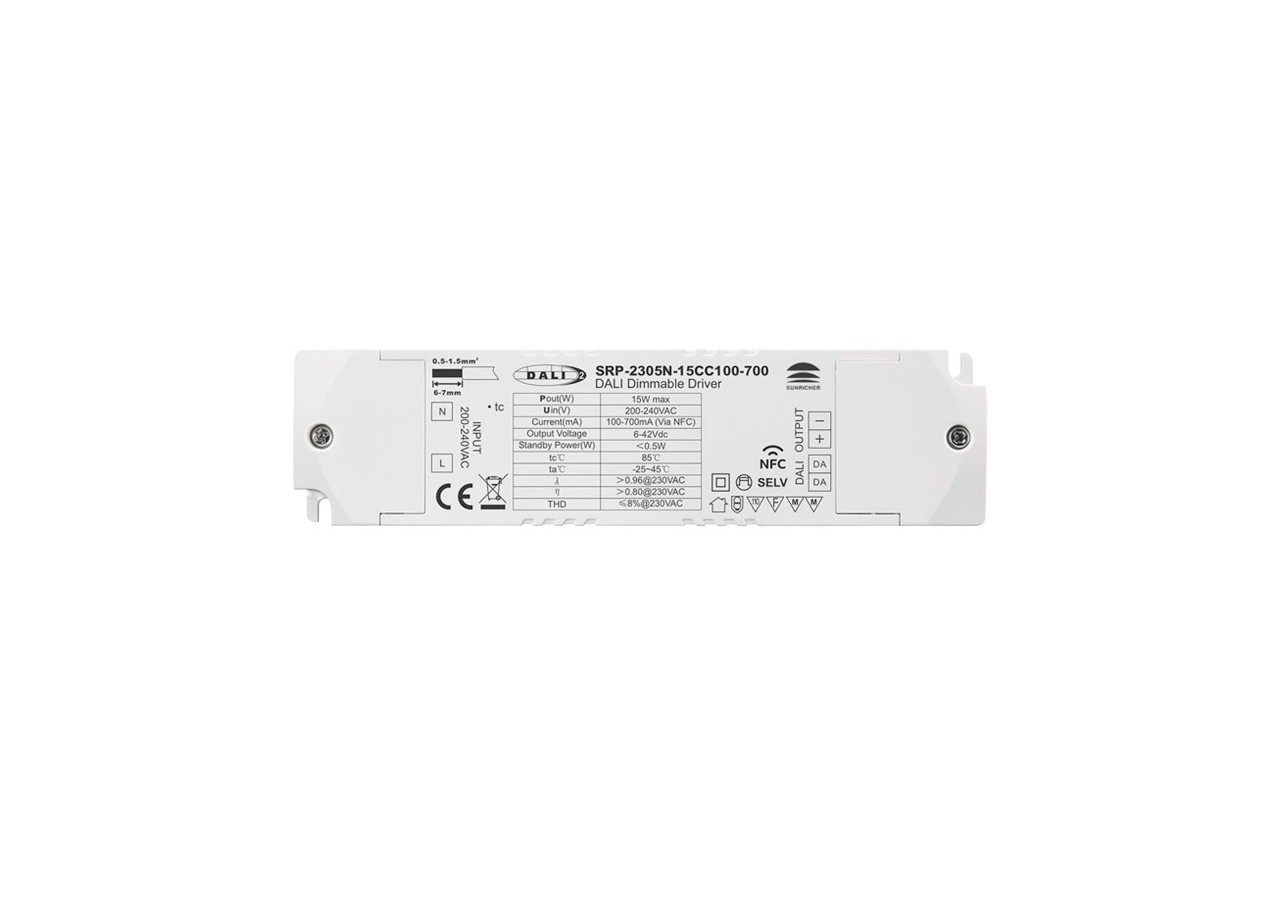 Driver DALI DT6 monochrome dimmable 220-240V-Sortie 6-42V DC-100-700mA-15W - SRP-2305N-15CC100-700 - Barcelona LED