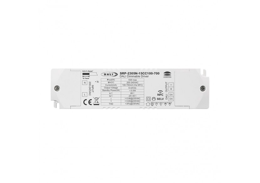Driver DALI DT6 monochrome dimmable 220-240V-Sortie 6-42V DC-100-700mA-15W - SRP-2305N-15CC100-700 - Barcelona LED Driver DALI DT6 monochrome dimmable 220-240V-Sortie 6-42V DC-100-700mA-15W - SRP-2305N-15CC100-700 - Barcelona LED