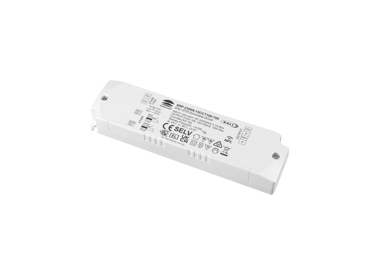 Driver DALI dimmable DT8 CCT 220-240V-Sortie 6-42V DC-100-700mA-15W - SRP-2309N-15CCT100-700 - Barcelona LED