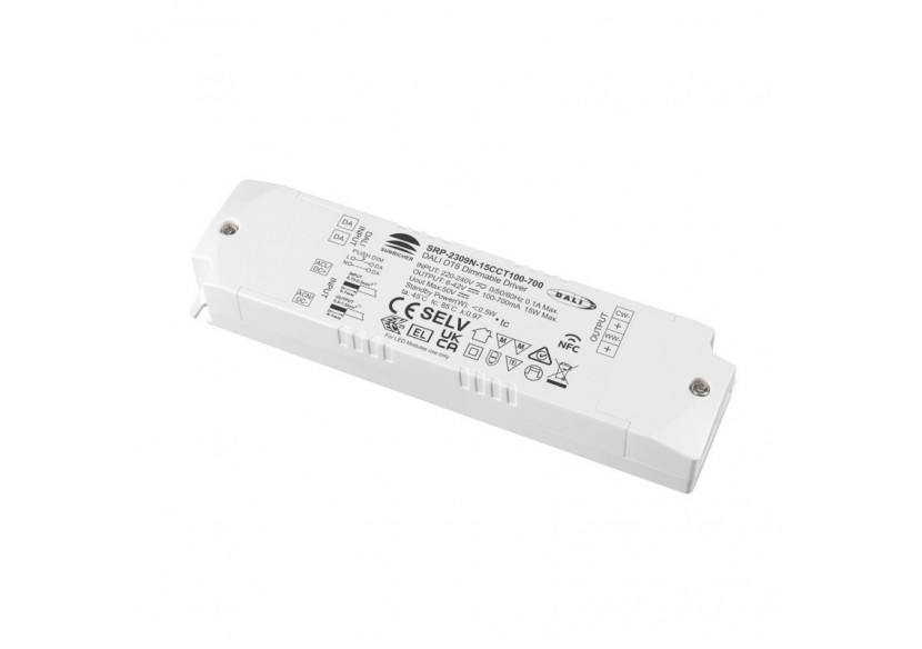 Driver DALI dimmable DT8 CCT 220-240V-Sortie 6-42V DC-100-700mA-15W - SRP-2309N-15CCT100-700 - Barcelona LED Driver DALI dimmable DT8 CCT 220-240V-Sortie 6-42V DC-100-700mA-15W - SRP-2309N-15CCT100-700 - Barcelona LED