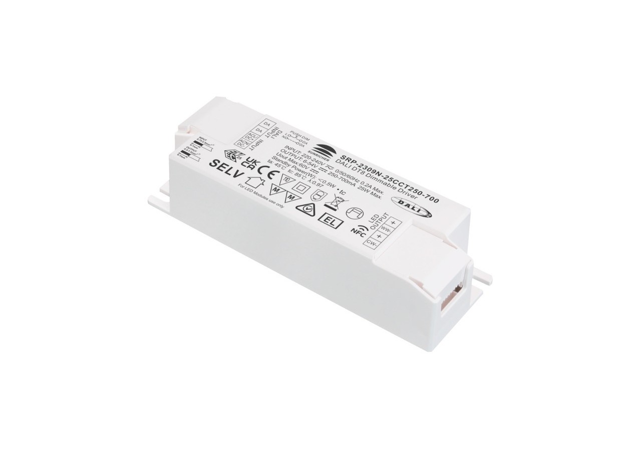 Driver DALI dimmable DT8 CCT 220-240V-Sortie 6-54V DC-250-700mA-25W - SRP-2309N-25CCT250-700 - Barcelona LED