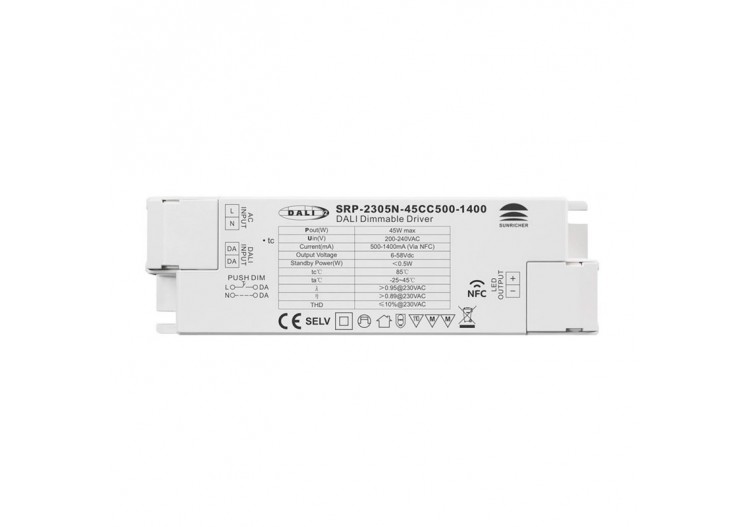Driver DALI DT6 monochrome dimmable 220-240V-Sortie 6-58V DC-500-1400mA-45W - SRP-2305N-45CC500-1400 - Barcelona LED
