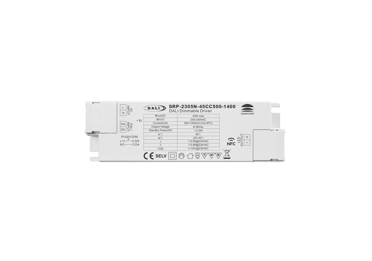 Driver DALI DT6 monochrome dimmable 220-240V-Sortie 6-58V DC-500-1400mA-45W - SRP-2305N-45CC500-1400 - Barcelona LED