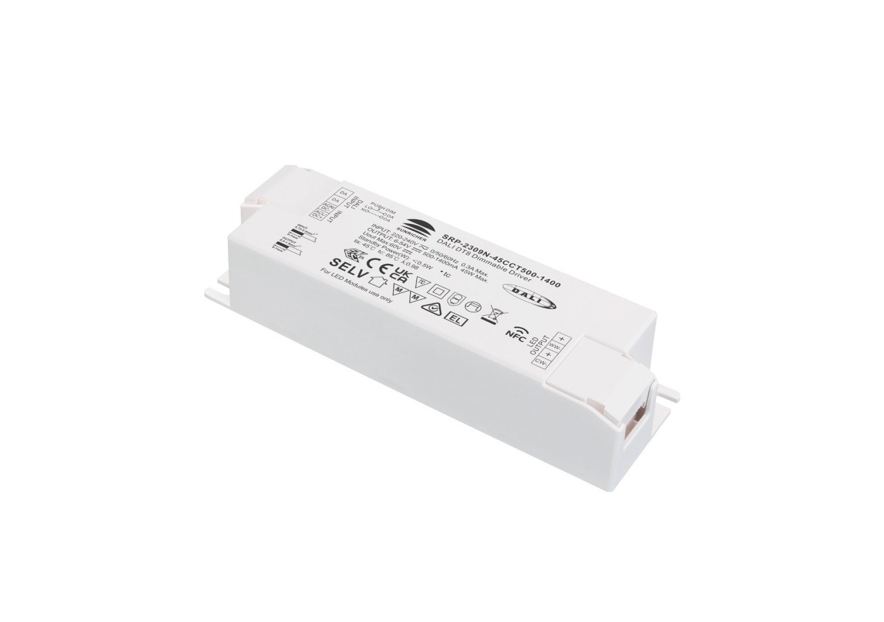 Driver DALI dimmable DT8 CCT 220-240V-Sortie 6-54V DC-500-1400mA-45W - SRP-2309N-45CCT500-1400 - Barcelona LED