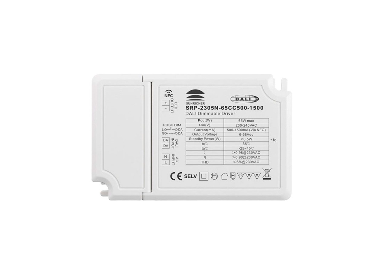 Driver DALI DT6 monochrome dimmable 220-240V-Sortie 6-58V DC-500-1500mA-65W - SRP-2305N-65CC500-1500 - Barcelona LED