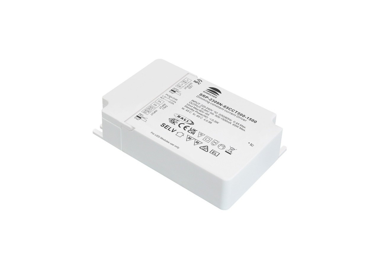 Driver DALI dimmable DT8 CCT 220-240V-Sortie 6-54V DC-500-1500mA-65W - SRP-2309N-65CCT500-1500 - Barcelona LED