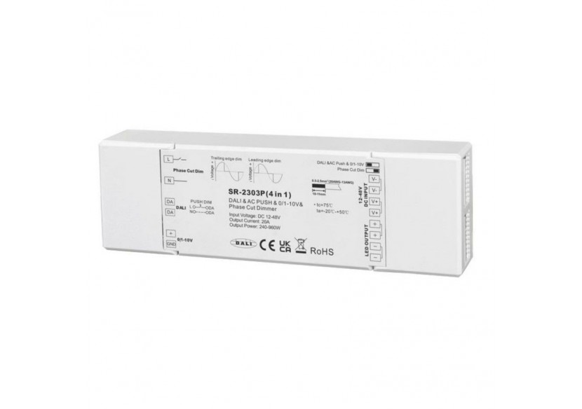 Contrôleur LED 4-en-1-12-48V DC-TRIAC + 0/1-10V + DALI + PUSH - SR-2303P - Barcelona LED