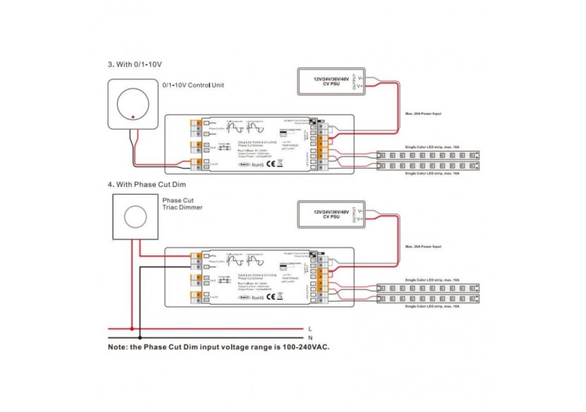 Contrôleur LED 4-en-1-12-48V DC-TRIAC + 0/1-10V + DALI + PUSH - SR-2303P - Barcelona LED