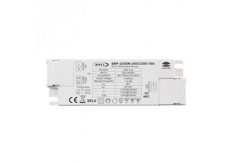 Driver DALI DT6 monochrome dimmable 220-240V-Sortie 6-58V DC-250-700mA-25W - SRP-2305N-25CC250-700 - Barcelona LED