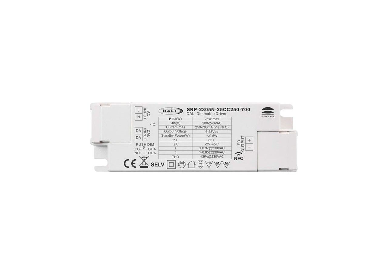Driver DALI DT6 monochrome dimmable 220-240V-Sortie 6-58V DC-250-700mA-25W - SRP-2305N-25CC250-700 - Barcelona LED
