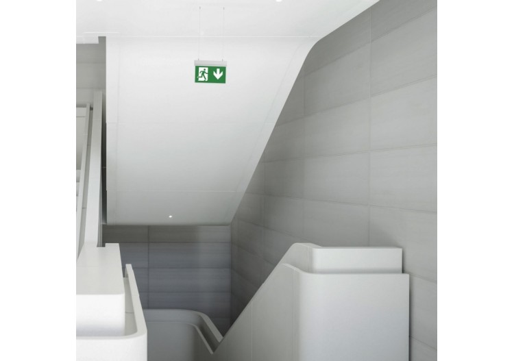 Bloc autonome d'éclairage de sécurité avec pictogramme "SORTIE VERS LE BAS"-Suspension - K-B1062-DOWNARROW - Barcelona LED 2