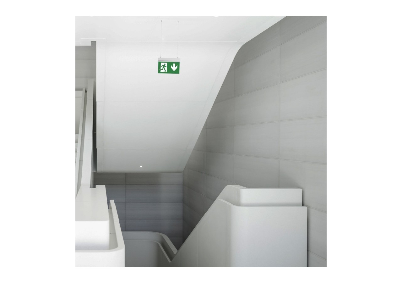 Bloc autonome d'éclairage de sécurité avec pictogramme "SORTIE VERS LE BAS"-Suspension - K-B1062-DOWNARROW - Barcelona LED