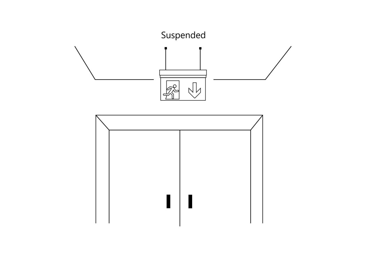 Bloc autonome d'éclairage de sécurité avec pictogramme "SORTIE VERS LE BAS"-Suspension - K-B1062-DOWNARROW - Barcelona LED