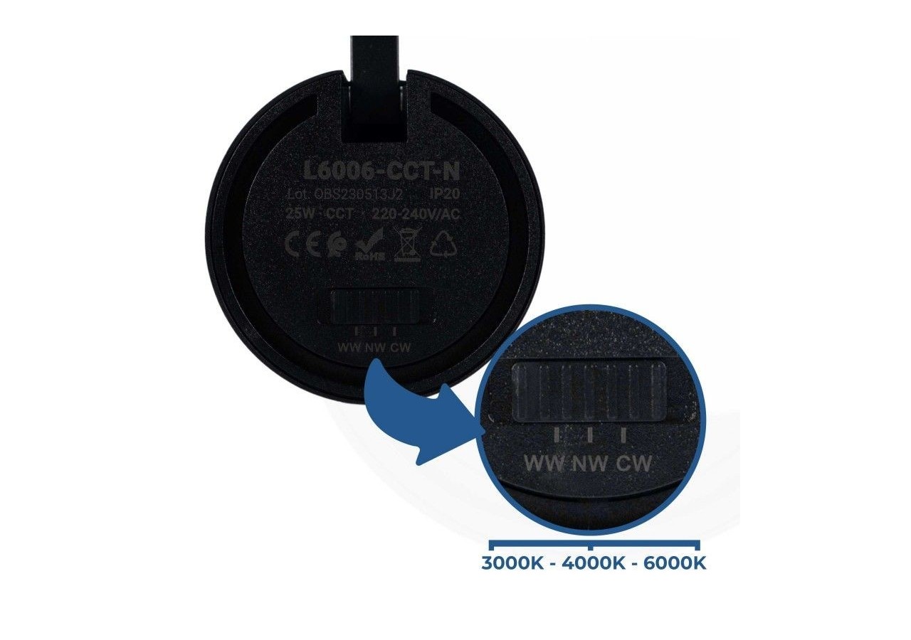 Spot LED sur rail monophasé CCT 25W-COB-Ouverture réglable 24-60 degrés - L6006-CCT-N - Barcelona LED