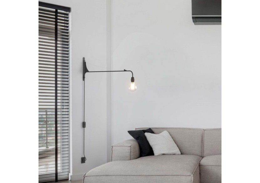 Applique murale orientable avec câble et prise "Pitt" / Inspiration "Petite Potence" - L3094-N - Barcelona LED