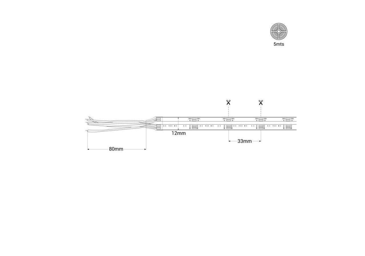 Ruban LED COB 24V DC-RGB / RGBWW-19W/m-12mm-IP20-Rouleau de 5m-Sécable tous les 33mm - BLSCOB-24V19W-IP20-RGBWW - Barcelona LED