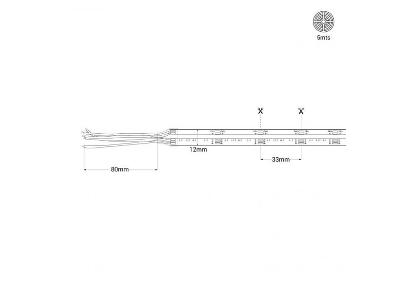 Ruban LED COB 24V DC-RGB / RGBWW-19W/m-12mm-IP20-Rouleau de 5m-Sécable tous les 33mm - BLSCOB-24V19W-IP20-RGBWW - Barcelona LED