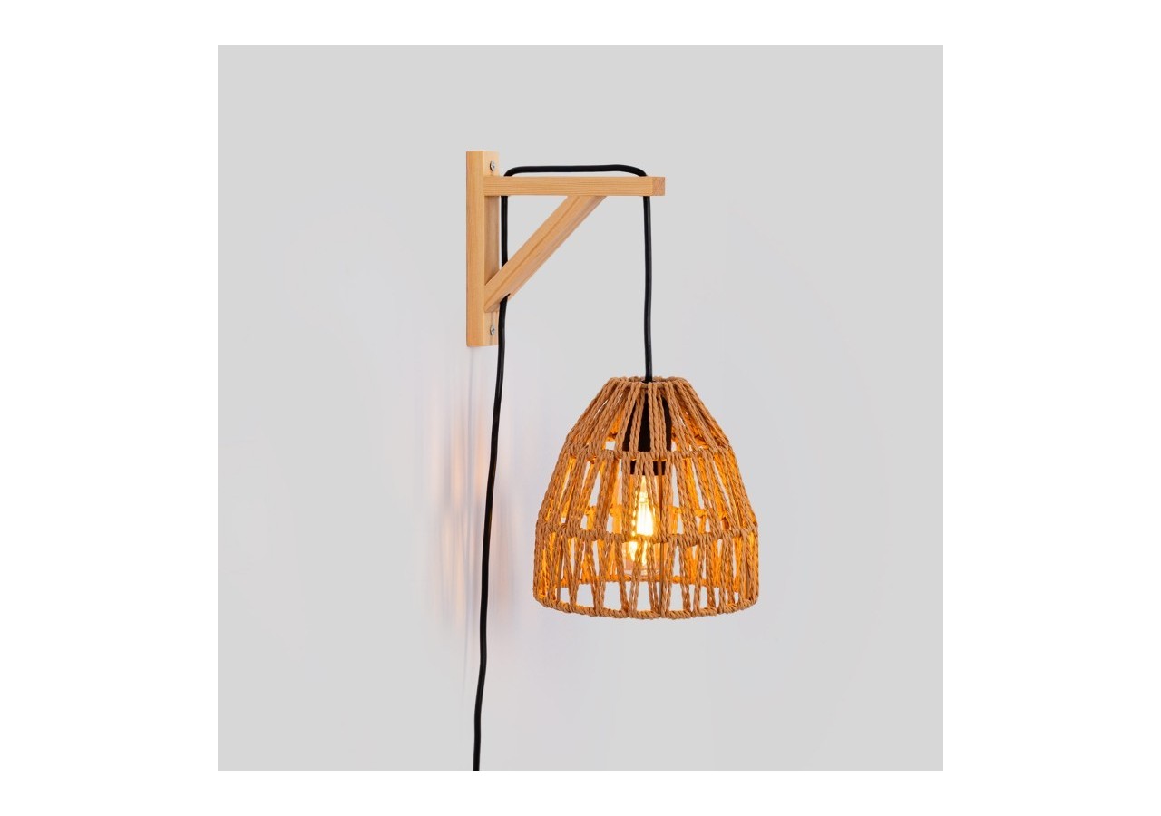 Applique murale en bois avec abat-jour en papier tressé "Leo" - LN127-N - Barcelona LED