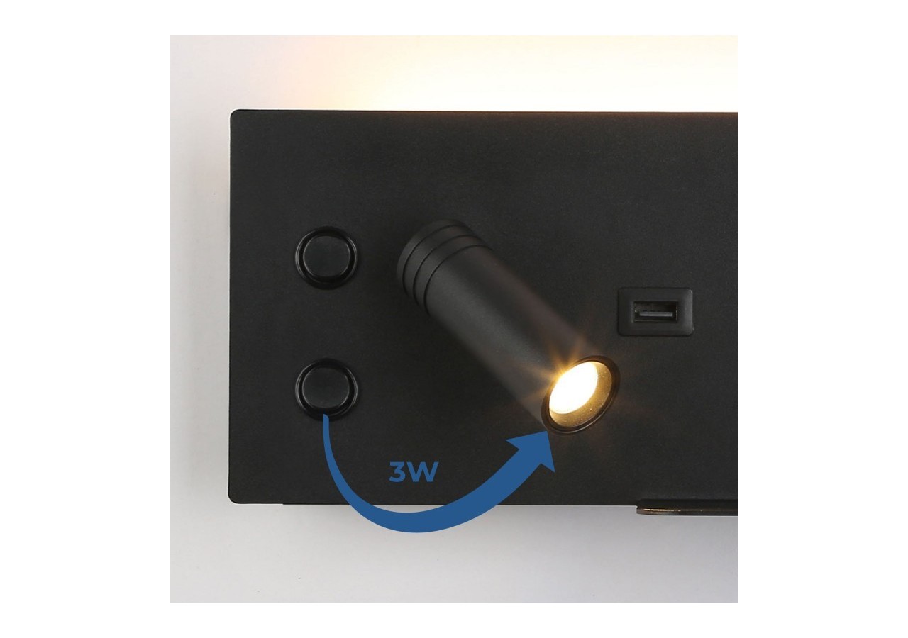 Applique de lecture avec port USB "Kerta"-Double éclairage-3W+7W - LN1512-N-USB - Barcelona LED