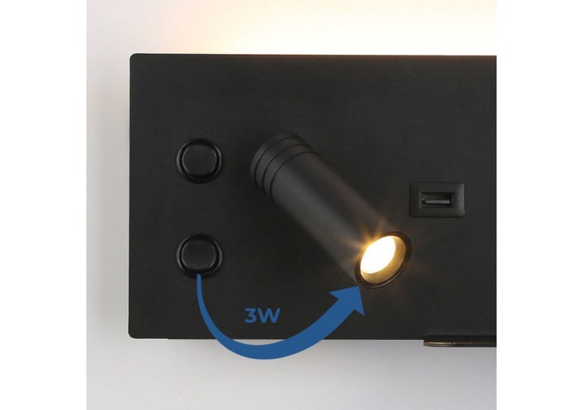 Applique de lecture avec port USB "Kerta"-Double éclairage-3W+7W - LN1512-N-USB - Barcelona LED