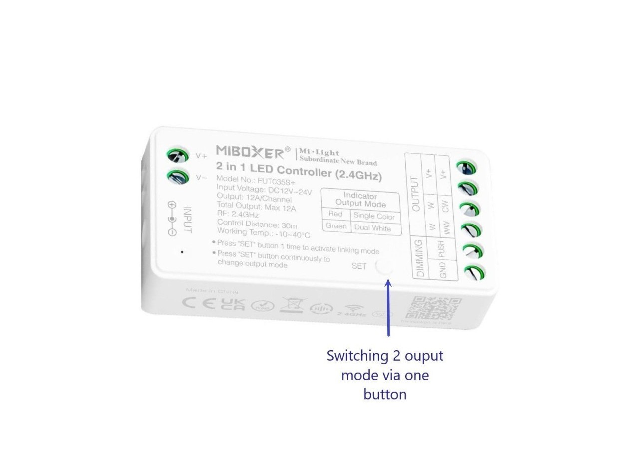 Contrôleur ruban LED 2 en 1-Monochrome et CCT-12/24V DC-2.4G-MiBoxer-FUT035S+ - FUT035S+ - Barcelona LED