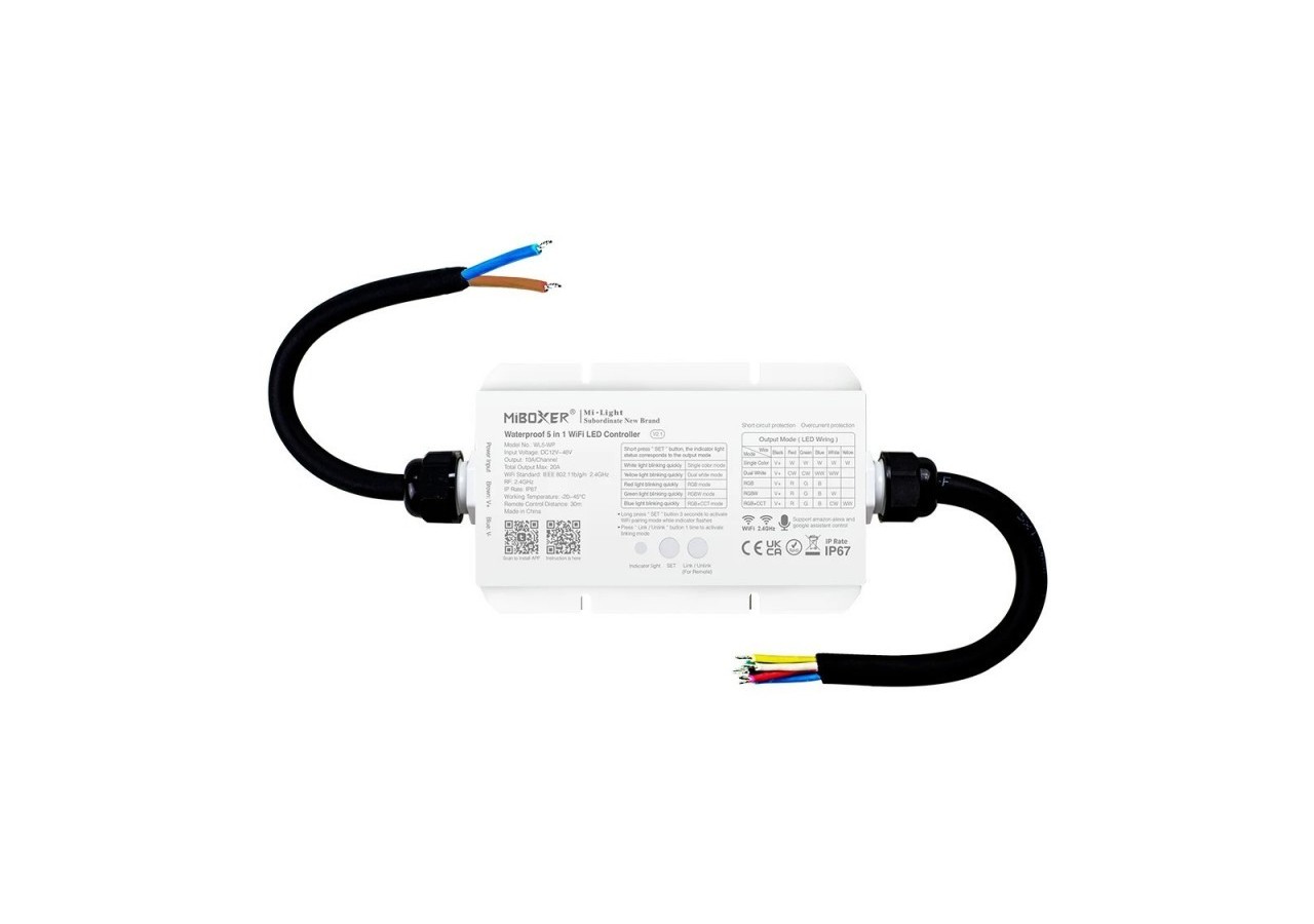 Contrôleur ruban LED étanche 5 en 1-12-48V DC-2.4G-WiFi-MiBoxer-IP67-WL5-WP - WL5-WP - Barcelona LED