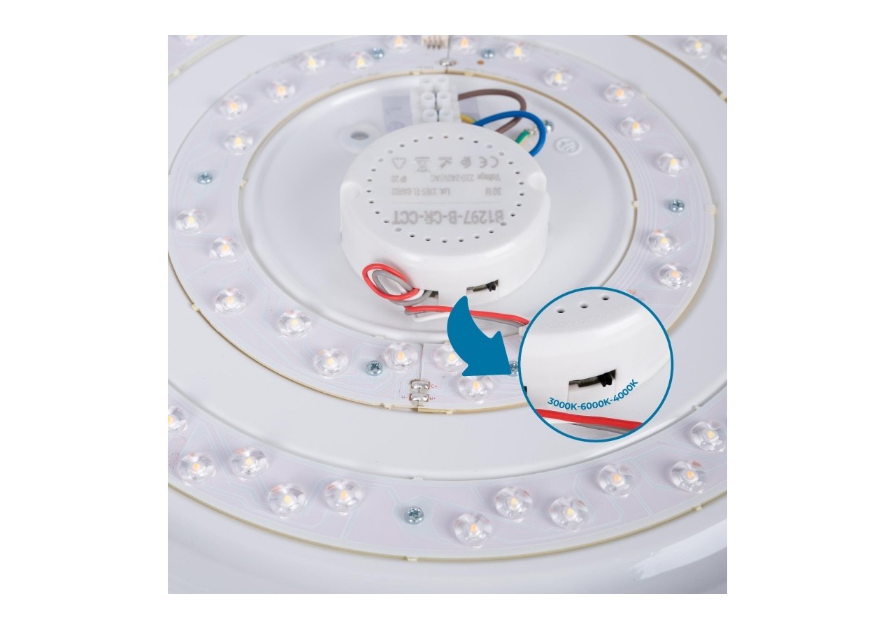 Plafonnier LED rond CCT en saillie 30W-diamètre 43cm-2000lm-IP20 - B1297-B-CR-CCT - Barcelona LED