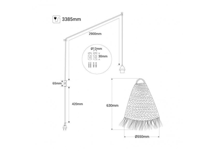 Suspension en fibre naturelle "NAM XL" avec interrupteur et prise - K189-C-B - Barcelona LED
