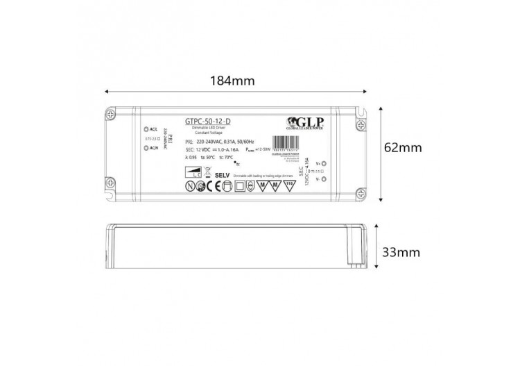 Alimentation LED Triac dimmable-50W-12V-GPL - GTPC-50-12-D - Barcelona LED 2