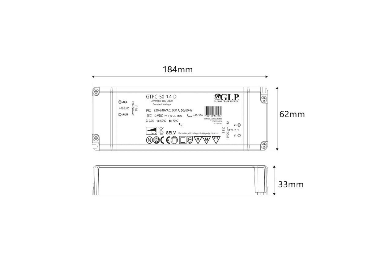 Alimentation LED Triac dimmable-50W-12V-GPL - GTPC-50-12-D - Barcelona LED