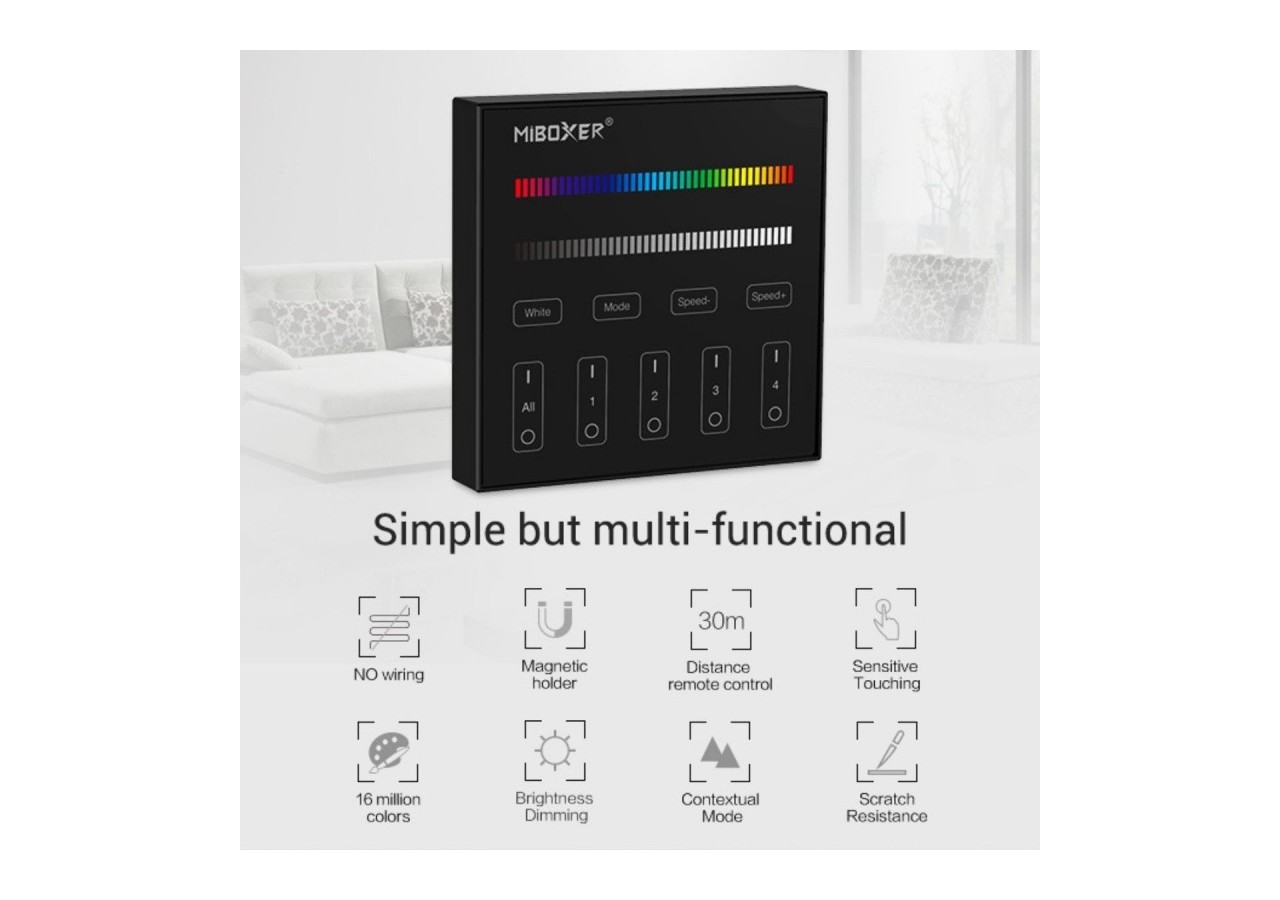 Télécommande murale RGB et RGBW-4 zones-Noir-Mi-Light - B3B-RGBW - Barcelona LED