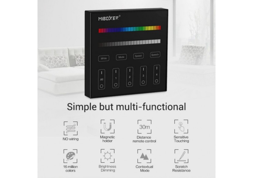 Télécommande murale RGB et RGBW-4 zones-Noir-Mi-Light - B3B-RGBW - Barcelona LED