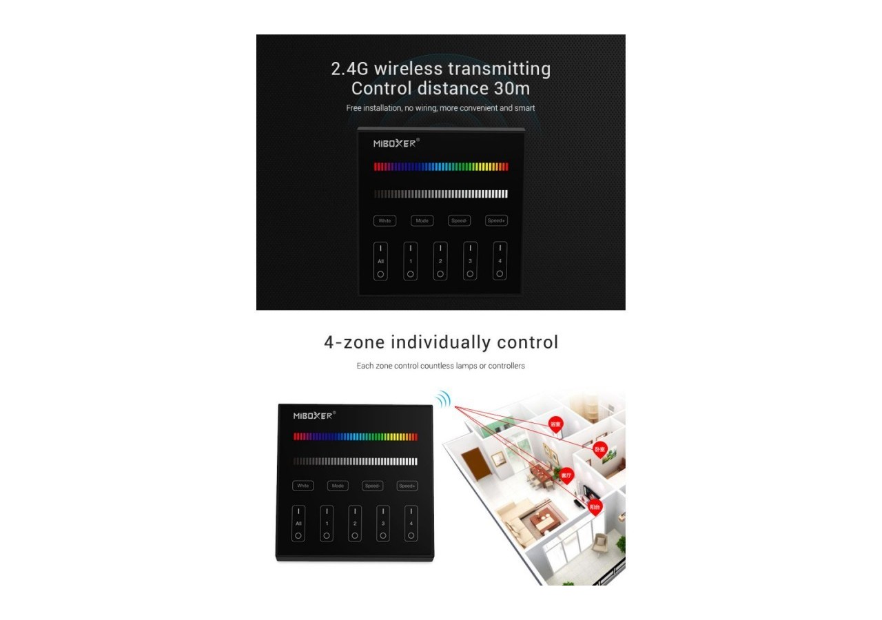 Télécommande murale RGB et RGBW-4 zones-Noir-Mi-Light - B3B-RGBW - Barcelona LED