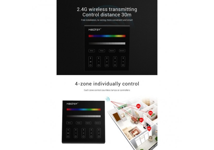 Télécommande murale RGB et RGBW-4 zones-Noir-Mi-Light - B3B-RGBW - Barcelona LED