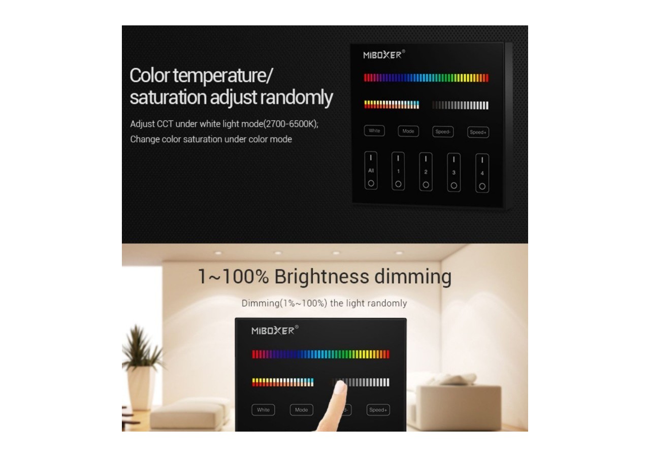 Télécommande murale RGB + CTT-4 zones-Noir-Mi-Light - B4B-RGBCCT - Barcelona LED