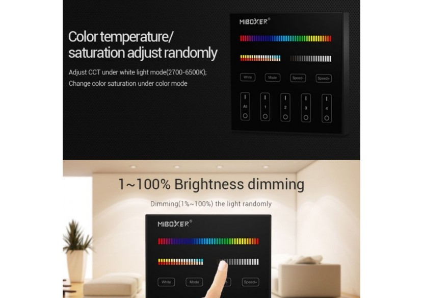 Télécommande murale RGB + CTT-4 zones-Noir-Mi-Light - B4B-RGBCCT - Barcelona LED