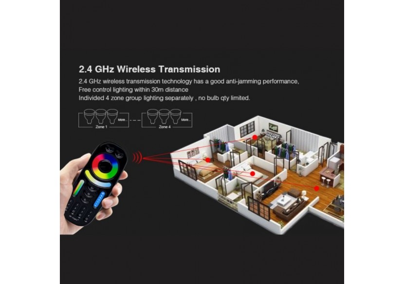 Télécommande LED RGB + CCT-4 Zones-NOIR-FUT092B-Mi-Light - FUT092B - Barcelona LED